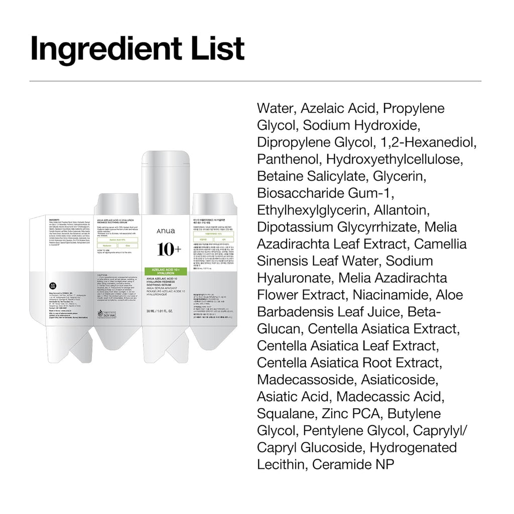 Anua Azelaic Calm Serum 10% – Redness Relief, Blemish Care & Oil Control Treatment