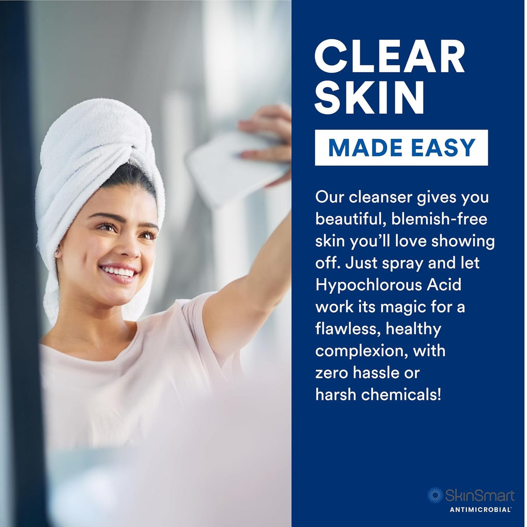 SkinSmart Hypochlorous Acne Defense Spray – Antimicrobial Facial Cleanser for Breakouts, Redness & Sensitive Skin (8 oz)