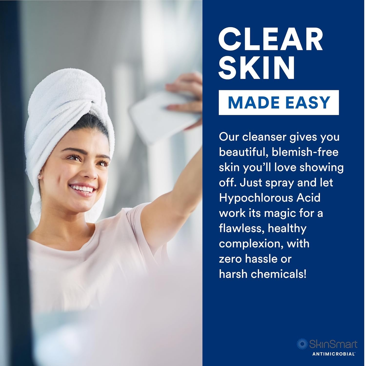 SkinSmart Hypochlorous Acne Defense Spray – Antimicrobial Facial Cleanser for Breakouts, Redness & Sensitive Skin (8 oz)