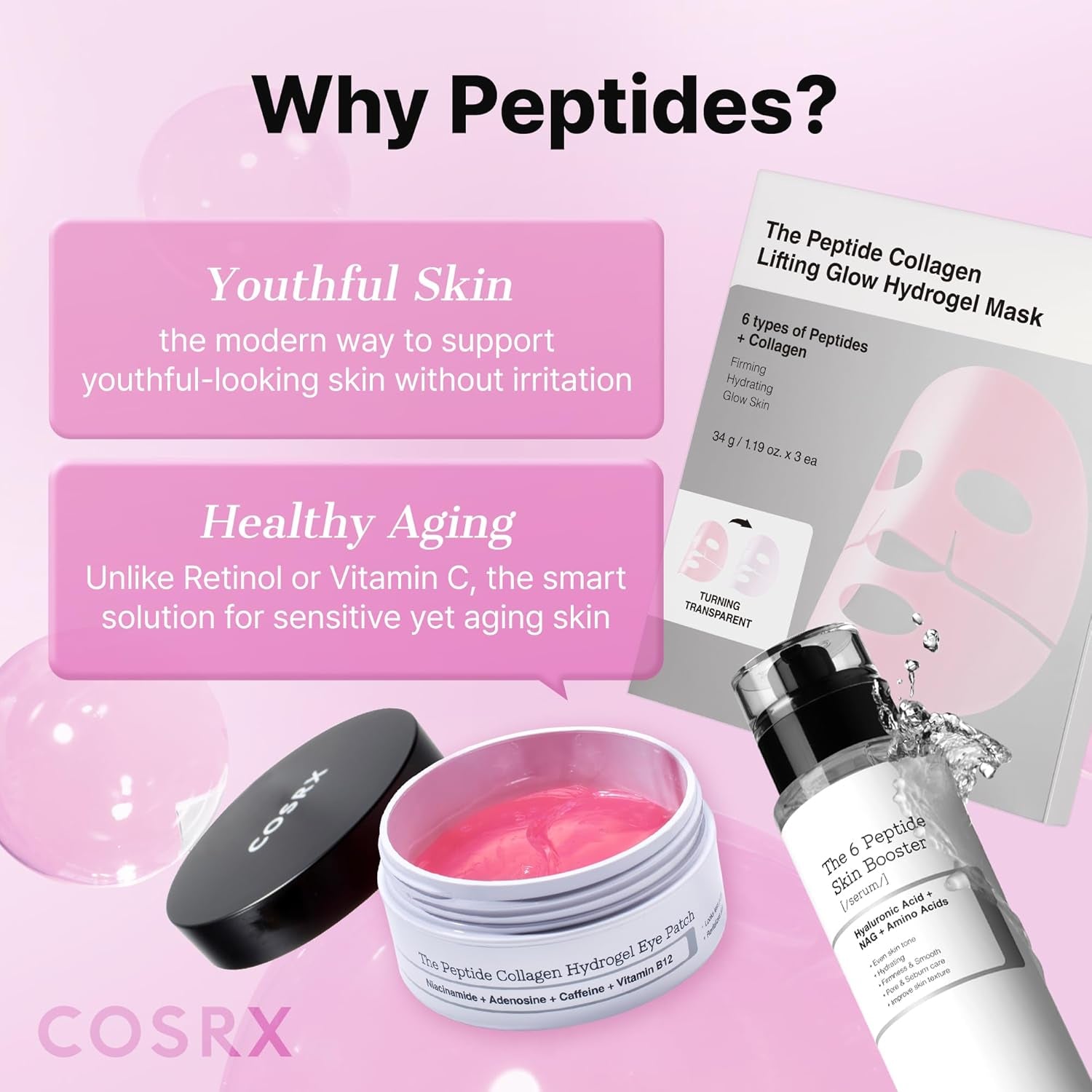 COSRX Pink Peptides Collagen Eye Patches – Cooling Under Eye Treatment for Dark Circles (60 Pads)