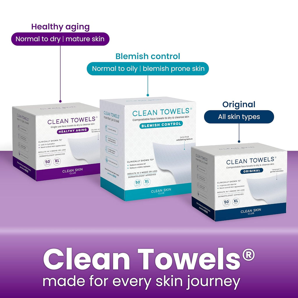 Clean Skin Club Healthy Aging Face Towels XL – Disposable Anti-Aging Clean Towels for Clear, Smooth Skin