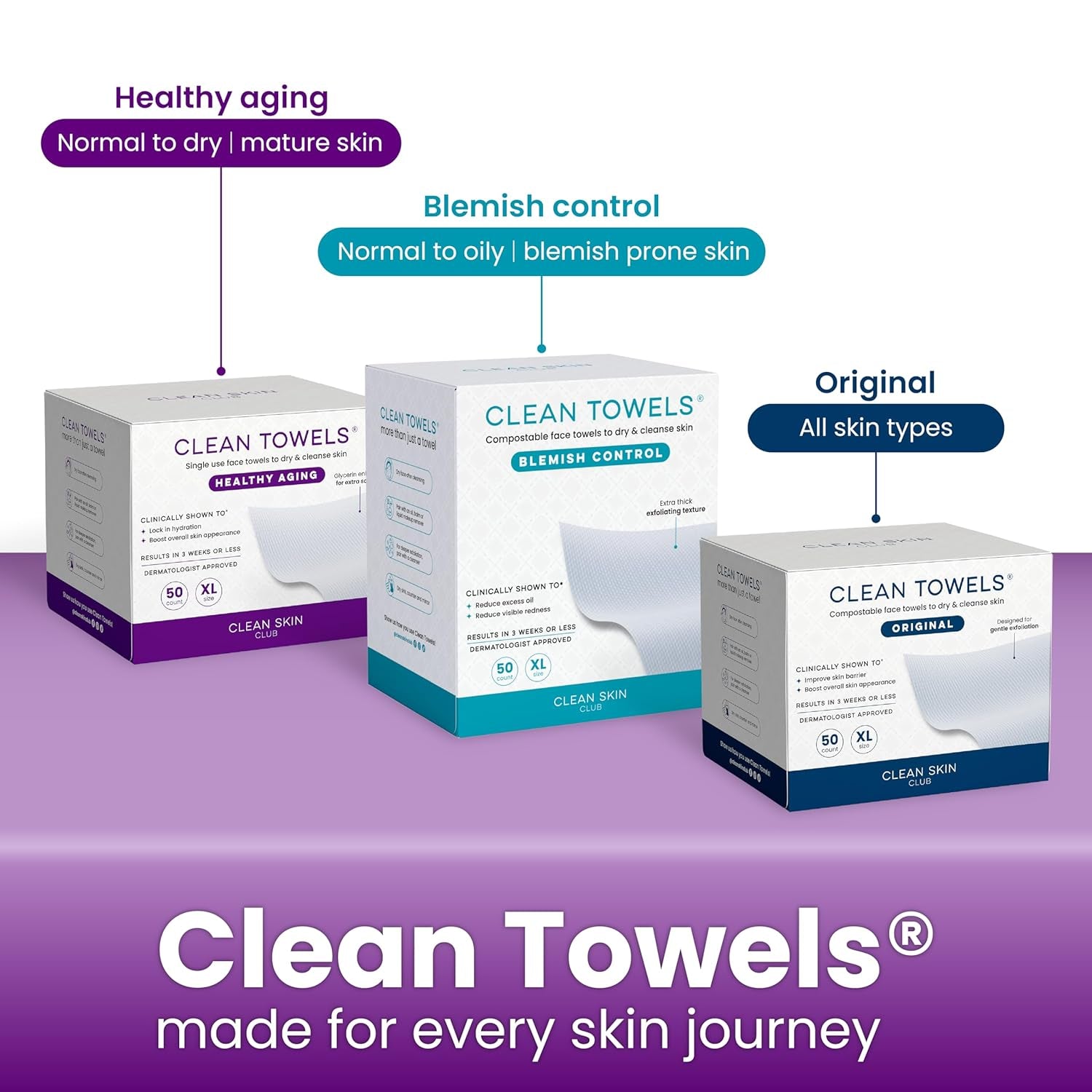 Clean Skin Club Healthy Aging Face Towels XL – Disposable Anti-Aging Clean Towels for Clear, Smooth Skin