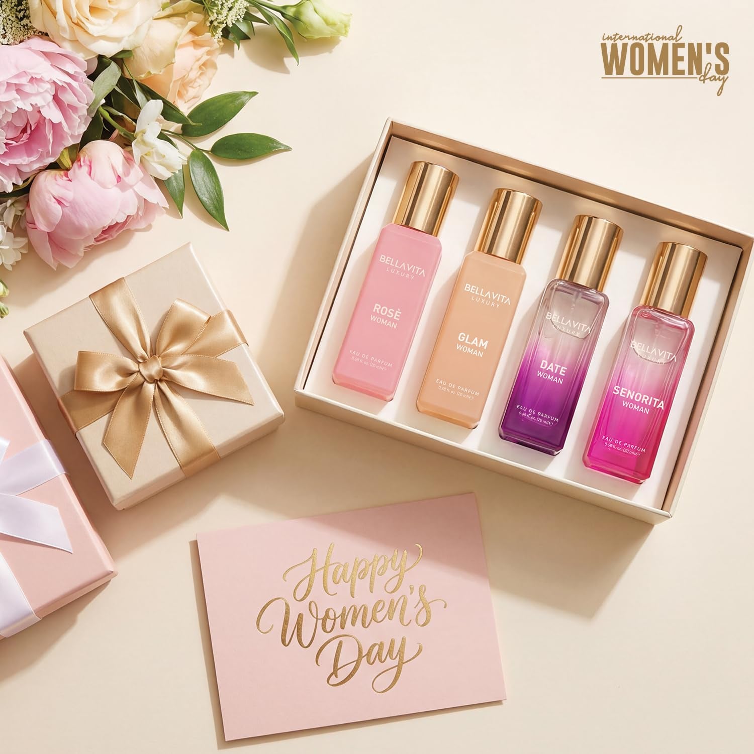 BellaVita Luxury Women’s Perfume Gift Set – 4 Signature Floral & Fruity Fragrances Collection