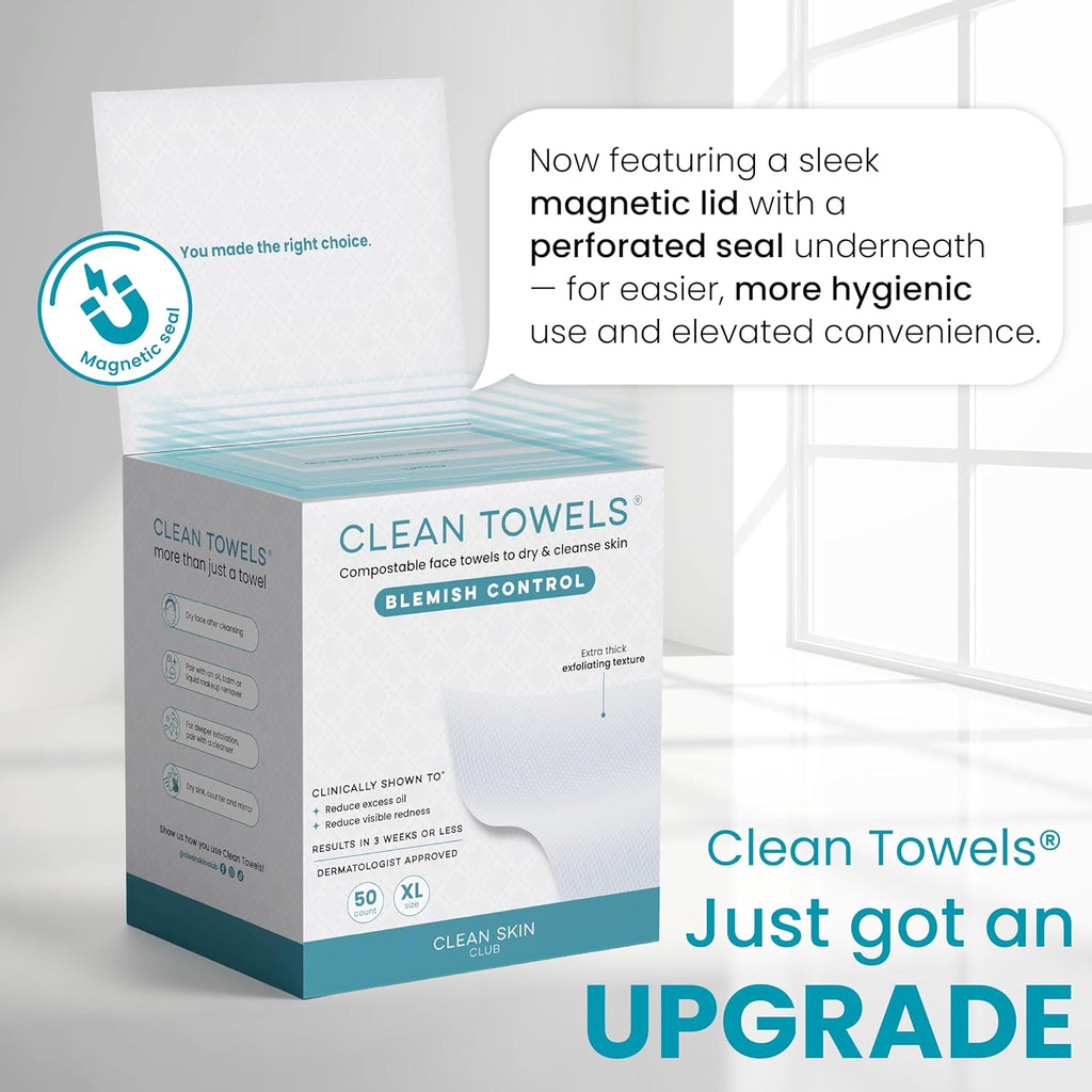 Clean Skin Club Blemish Control Face Towels XL – Disposable Exfoliating Towels for Oily & Acne-Prone Skin