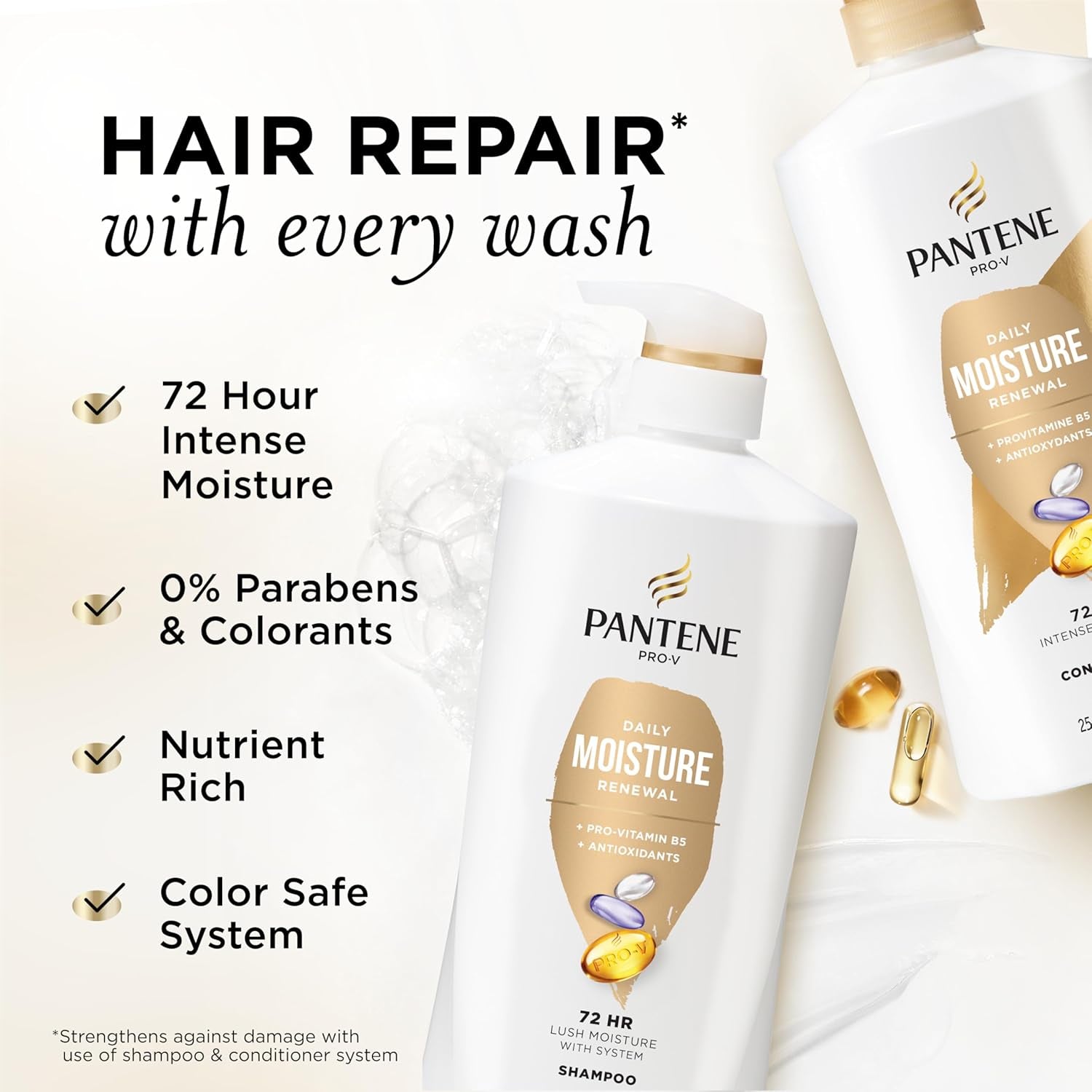 Pantene Pro-V Daily Moisture Renewal Shampoo & Conditioner Set – 72H Hydration for Dry & Color-Treated Hair