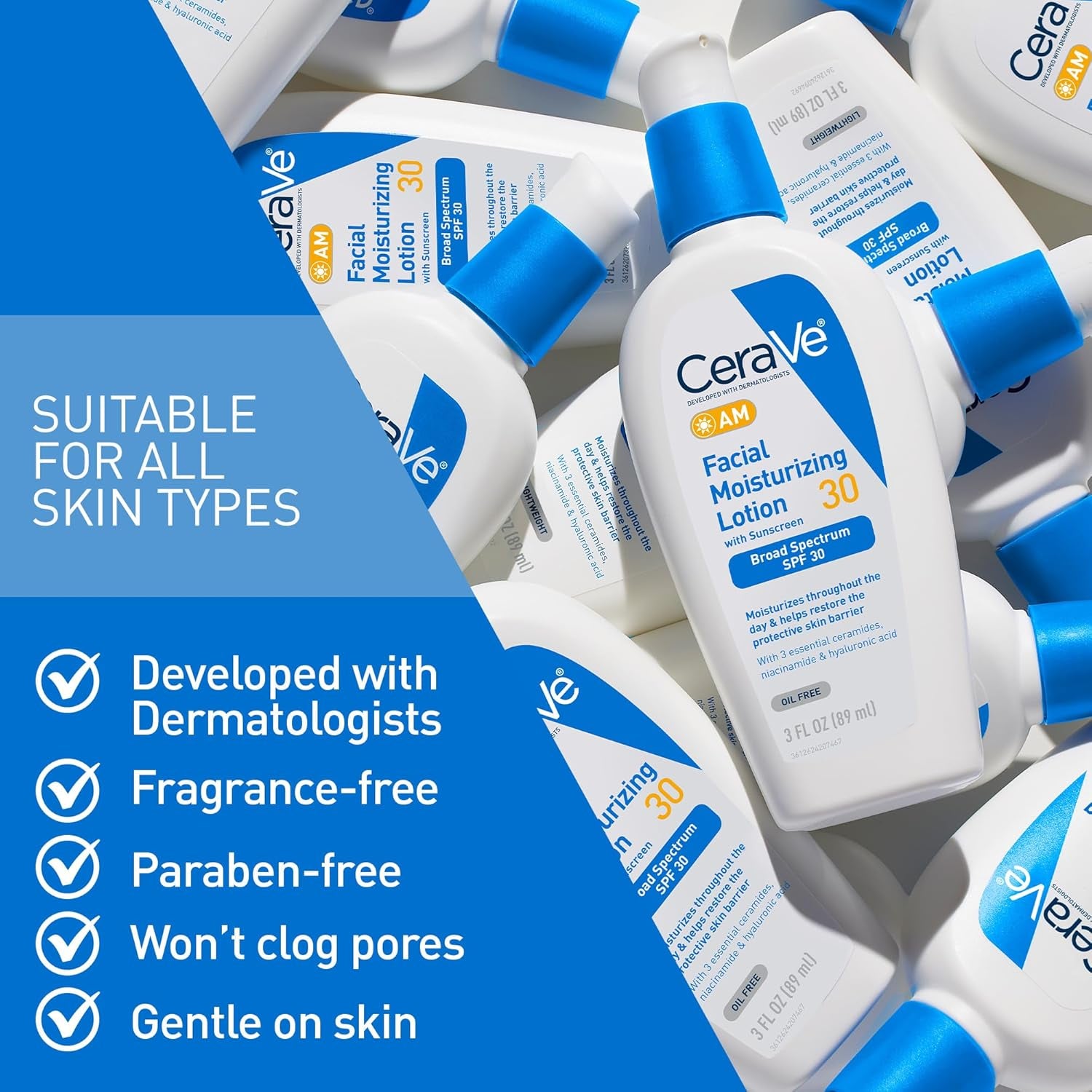 CeraVe AM SPF 30 Facial Moisturizer – Oil-Free Daily Sunscreen + Hydration Cream