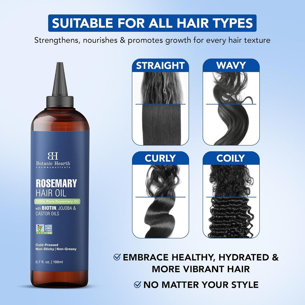 Botanic Hearth Rosemary Hair Growth Oil with Biotin, Castor & Jojoba – Strengthening Scalp Treatment for Thicker, Healthier Hair (6.7 fl oz)