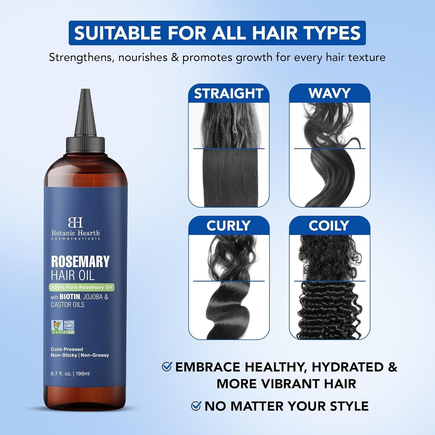 Botanic Hearth Rosemary Hair Growth Oil with Biotin, Castor & Jojoba – Strengthening Scalp Treatment for Thicker, Healthier Hair (6.7 fl oz)
