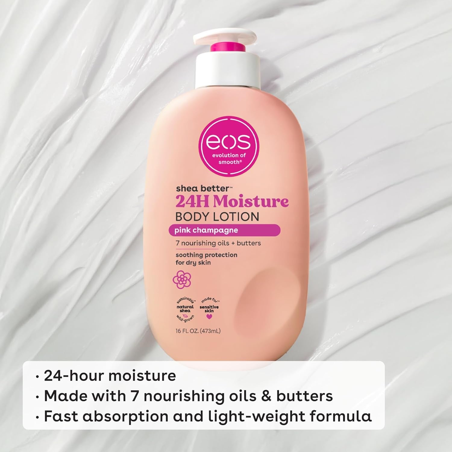 eos Pink Champagne Shea Body Lotion – 24H Glow Hydration
