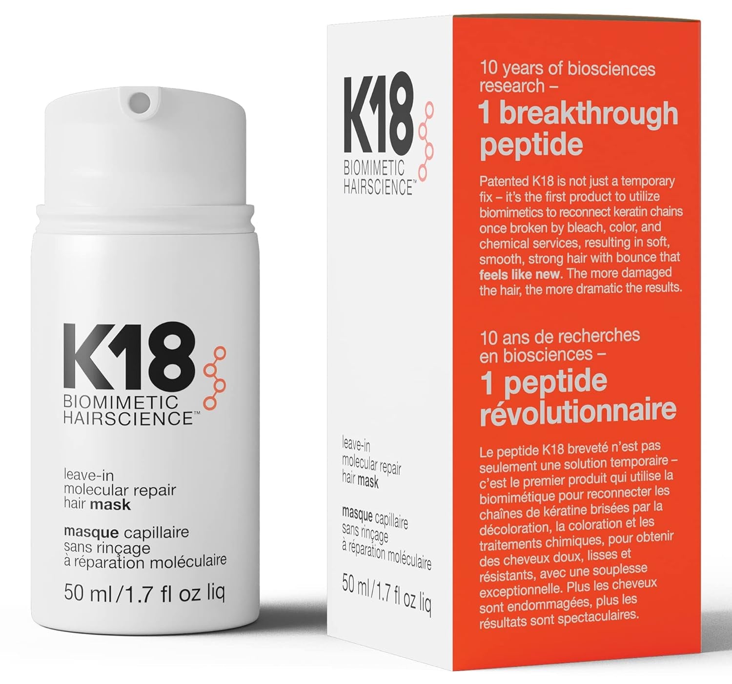K18 Molecular Repair Leave-In Hair Mask – 4-Minute Damage Repair for Stronger, Smoother Hair