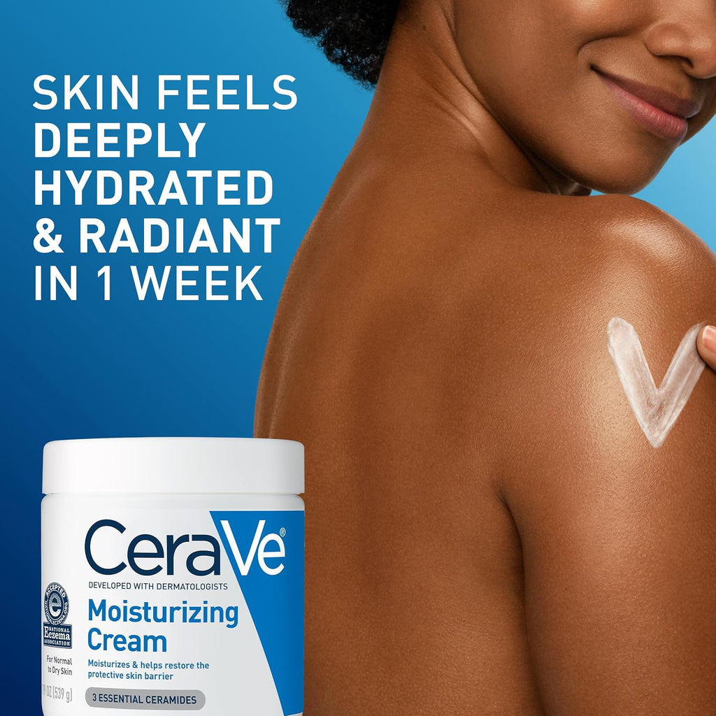 Moisturizing Cream, Body and Face Moisturizer for Dry Skin, Body Cream with Hyaluronic Acid and Ceramides, Daily Moisturizer, Oil-Free, Fragrance Free, Non-Comedogenic, 19 Ounce