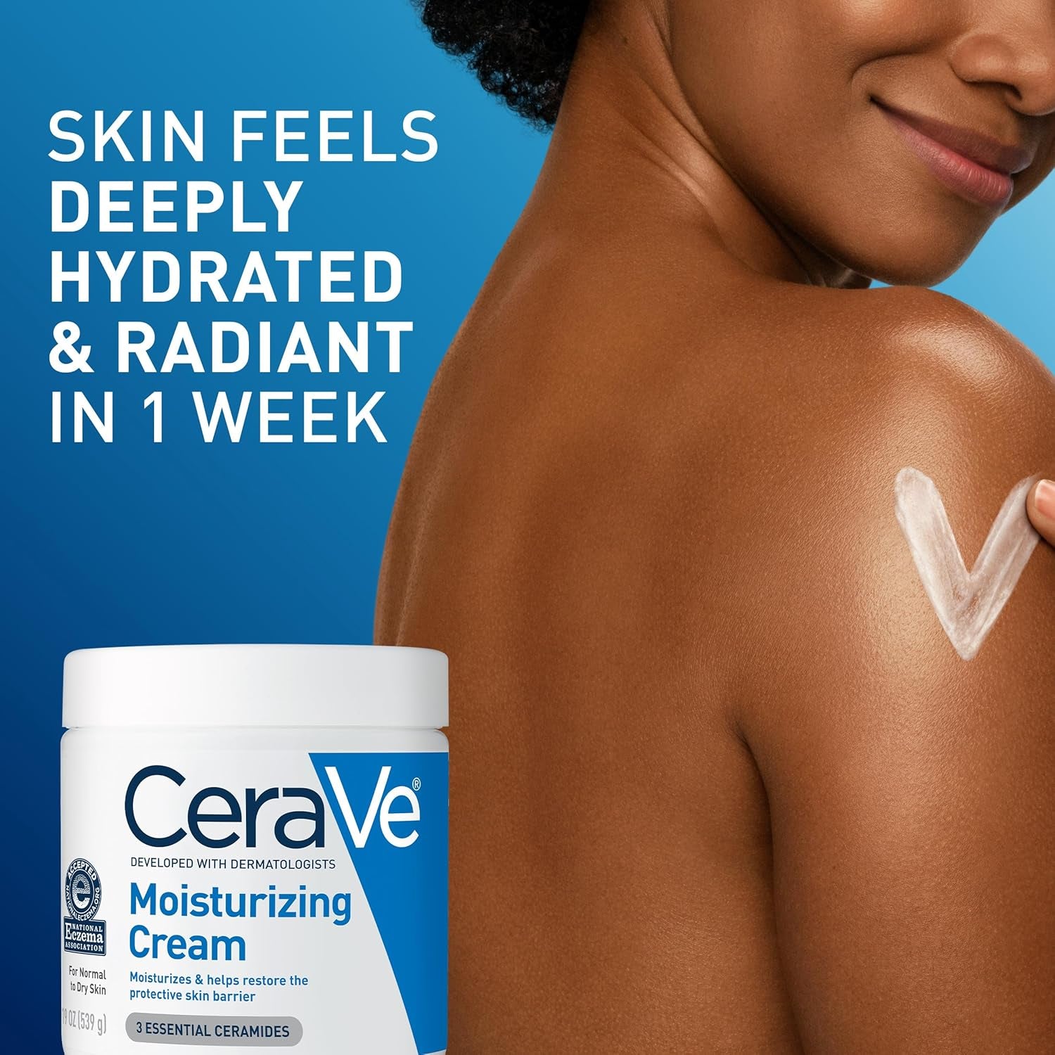Moisturizing Cream, Body and Face Moisturizer for Dry Skin, Body Cream with Hyaluronic Acid and Ceramides, Daily Moisturizer, Oil-Free, Fragrance Free, Non-Comedogenic, 19 Ounce