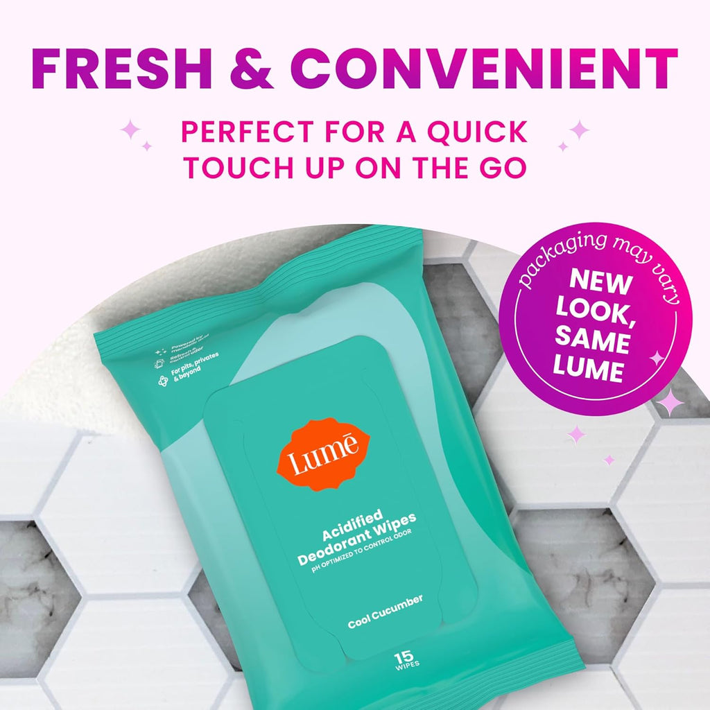 Acidified Deodorant Wipes - 24 Hour Odor Control - Aluminum Free, Baking Soda Free, Skin Loving - 15 Count (Pack of 3) (Cool Cucumber)