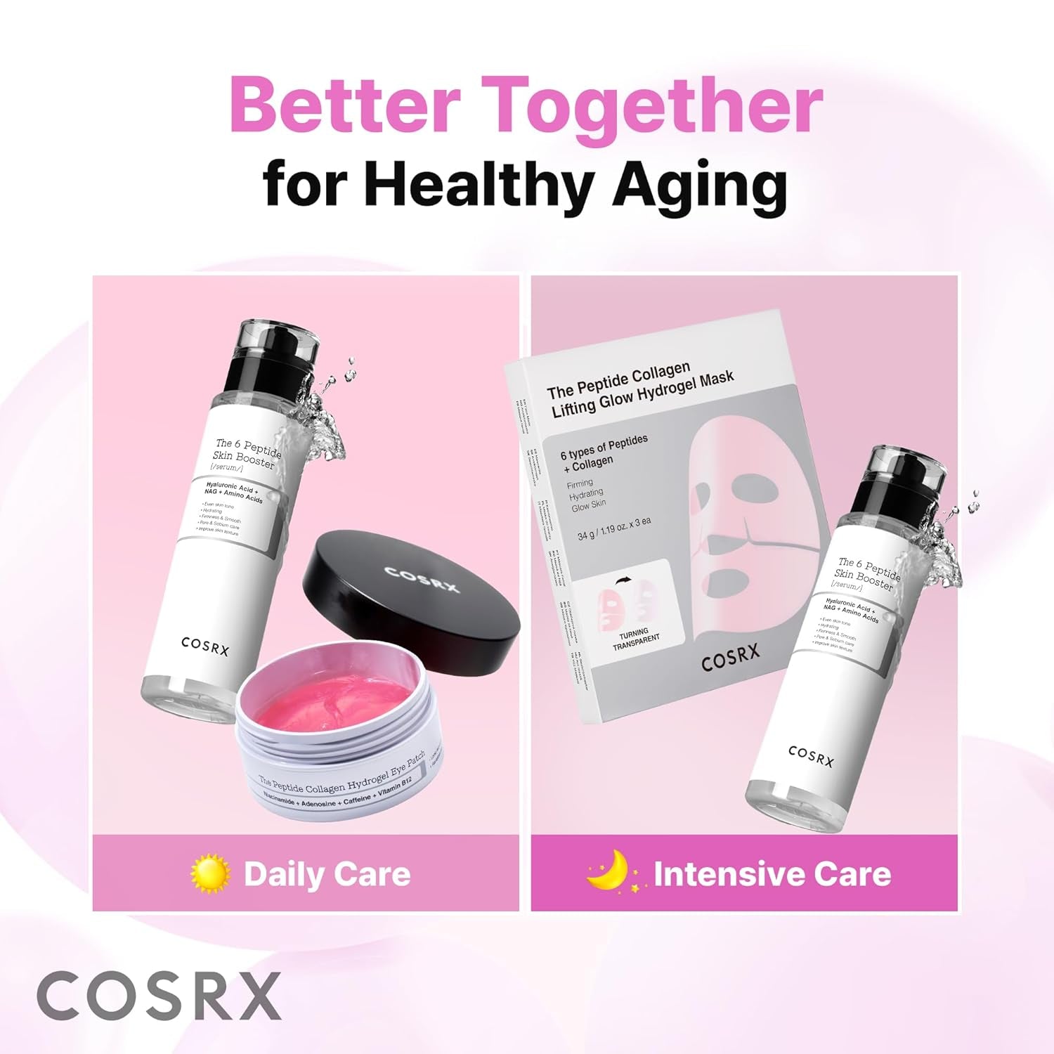 COSRX Pink Peptides Collagen Eye Patches – Cooling Under Eye Treatment for Dark Circles (60 Pads)