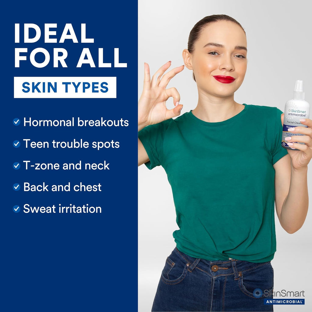 SkinSmart Hypochlorous Acne Defense Spray – Antimicrobial Facial Cleanser for Breakouts, Redness & Sensitive Skin (8 oz)