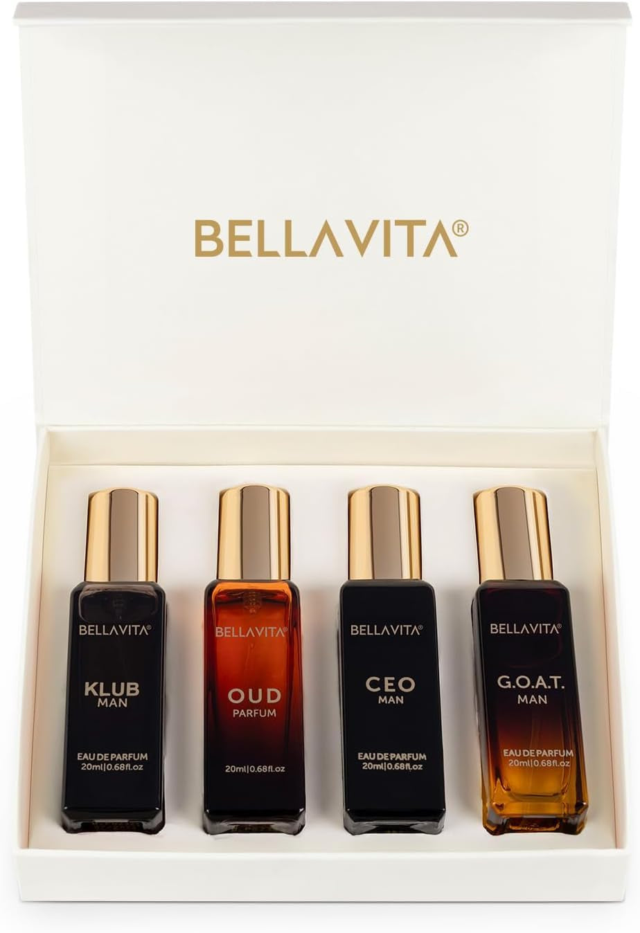 BellaVita Luxury Men’s Perfume Gift Set – 4 Premium Long-Lasting Fragrances Collection