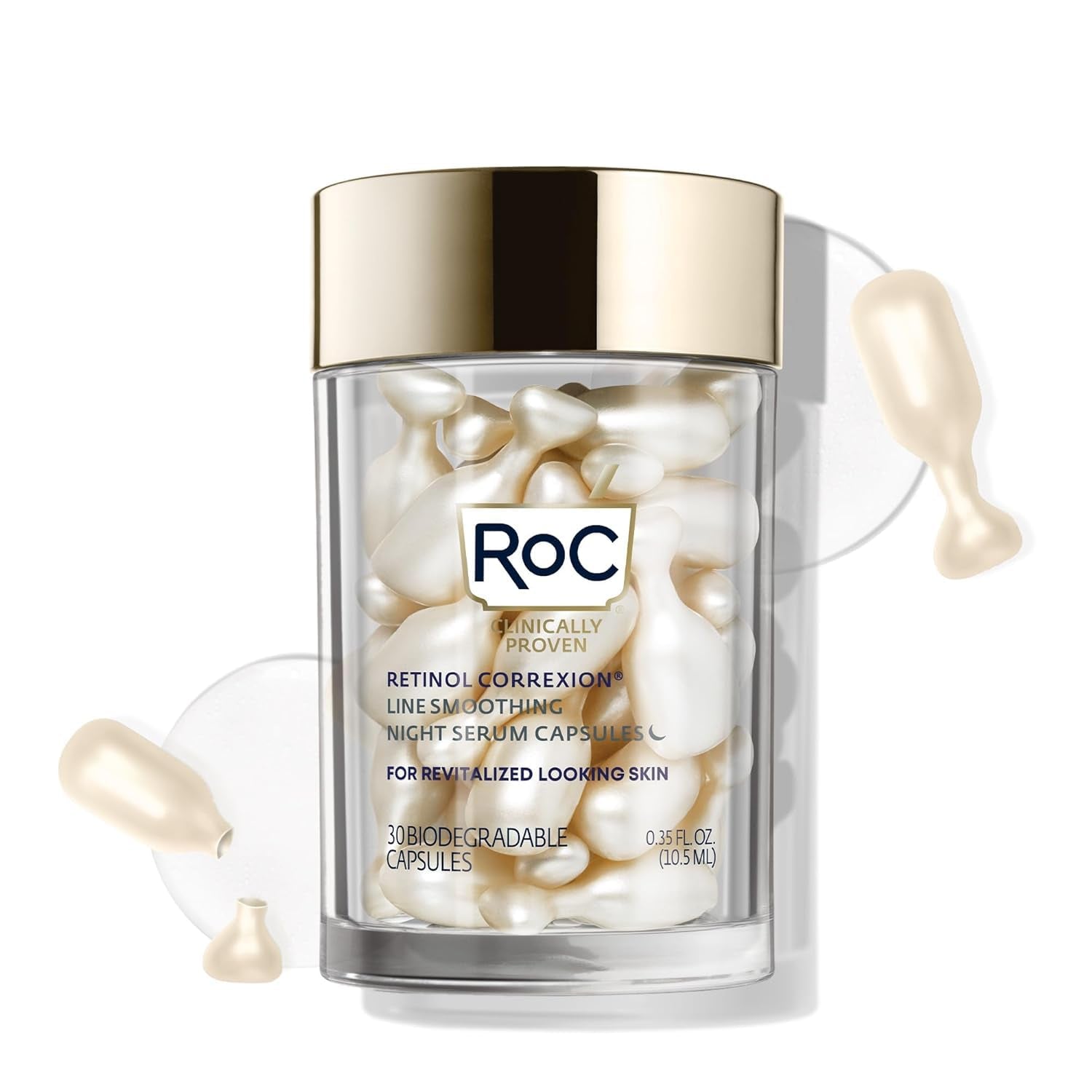 Retinol Correxion Anti-Aging Wrinkle Night Serum, Retinol Serum for Face, Daily Treatment for Fine Lines, Post Acne Scars, 30 Capsules, Unscented, 0.35 Fl Oz