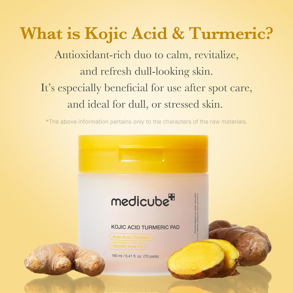 Toner Pads Kojic Acid Turmeric Clarifying Toner Pad for Troubled Skin & Use after Spot Care, Soothing with Kojic Acid, Turmeric, Niacinamide, Glycolic Acid, Korean Skin Care, 70 Pads (1 Pack)