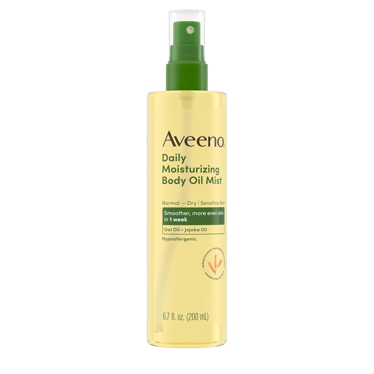 Aveeno Daily Moisturizing Body Oil Mist with Oat Oil and Jojoba Oil for Rough, Dry, Sensitive Skin, Nourishing Body Spray for Smoother, More Even Skin, Paraben- & Silicone-Free, 6.7 Fl. Oz