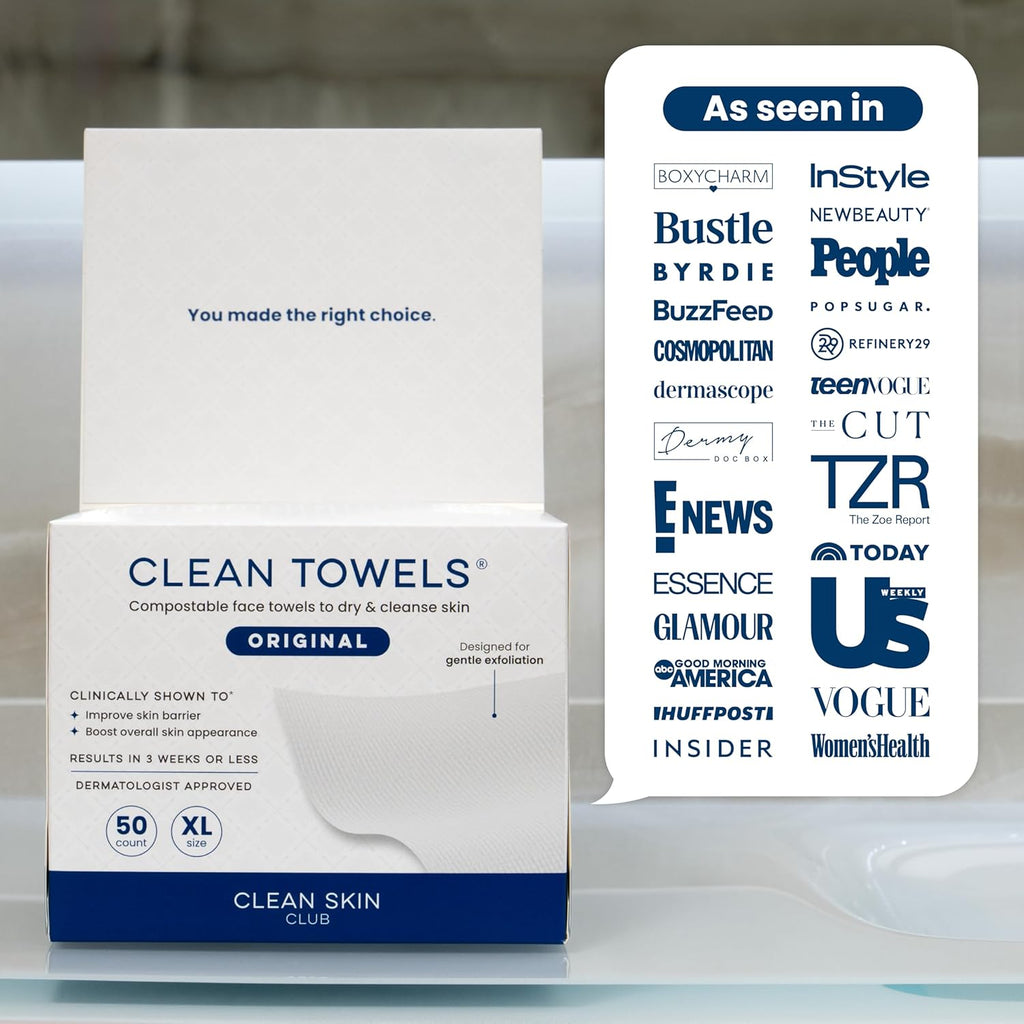 Clean Skin Club Clean Towels XL – Ultra-Soft Disposable Face Towels for Sensitive Skin & Makeup Removal
