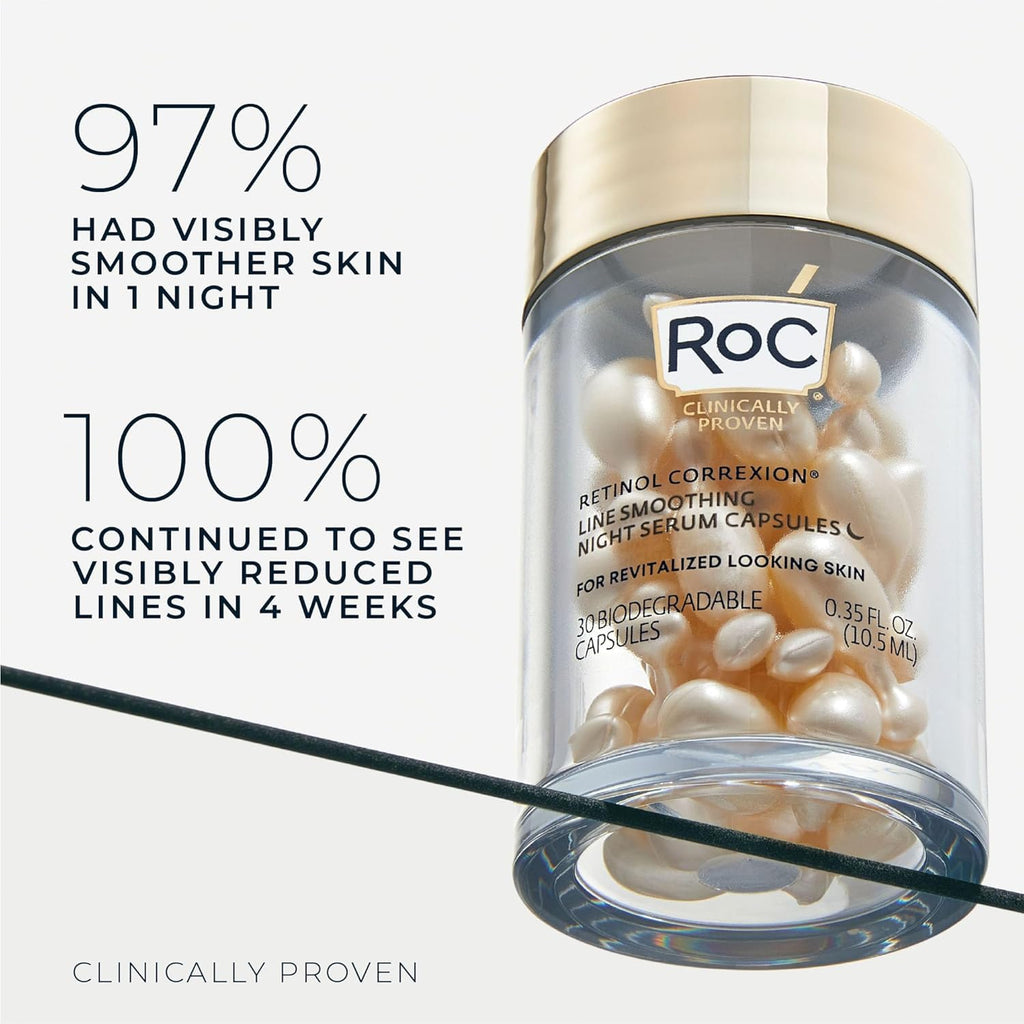 Retinol Correxion Anti-Aging Wrinkle Night Serum, Retinol Serum for Face, Daily Treatment for Fine Lines, Post Acne Scars, 30 Capsules, Unscented, 0.35 Fl Oz