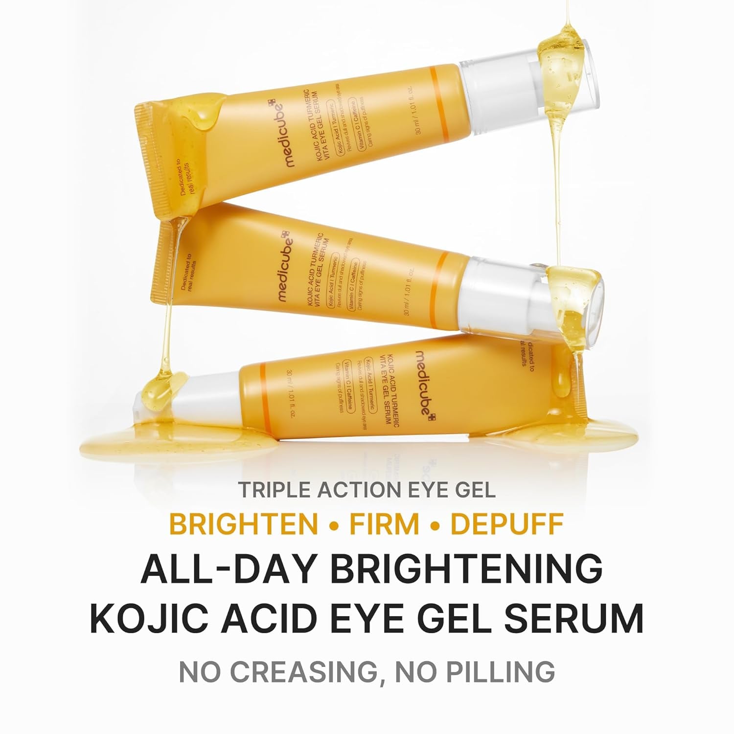 Medicube Kojic Acid Turmeric Eye Serum – Brightening & Depuffing Eye Gel with Vitamin C + Caffeine